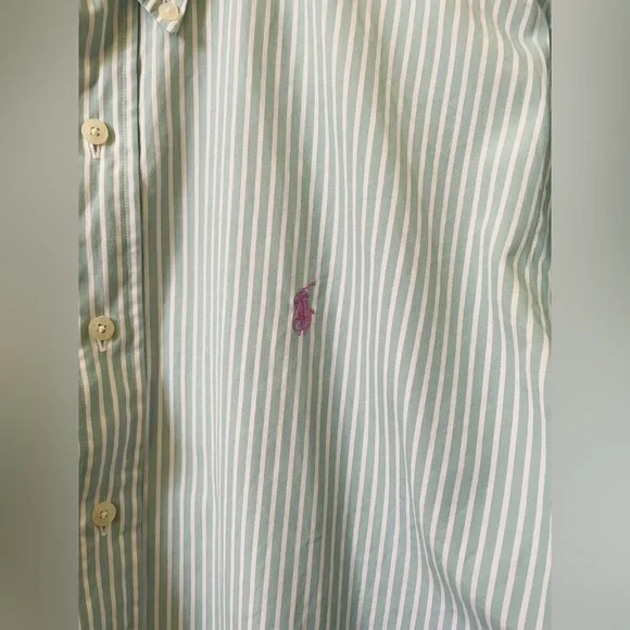 Ralph Lauren Polo Golf Custom Fit Mint Green&White Striped Shirt College Wear - Picture 5 of 5